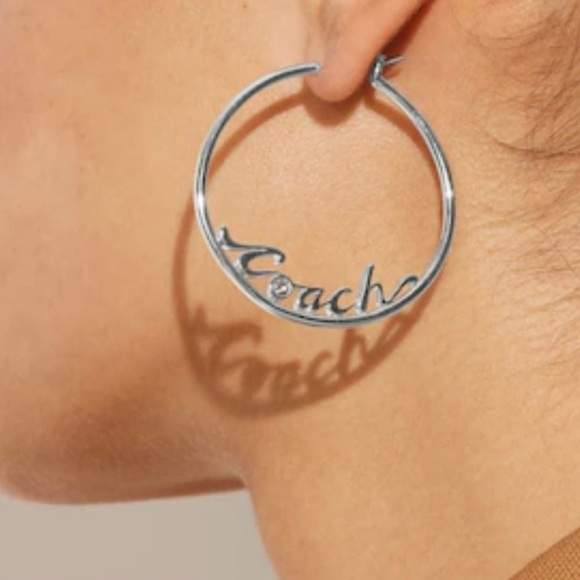 Coach Metallic Logo Hoop Earrings - Picture 1 of 6